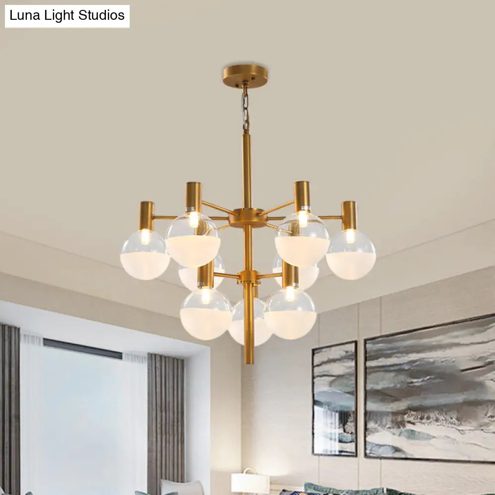 Post-Modern Black/Gold 2-Tier Chandelier: Clear Glass Led 9/12 Lights + Ceiling Lamp