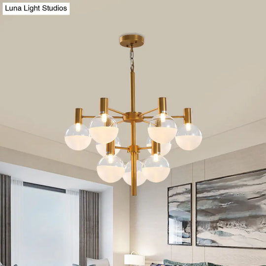 Post-Modern Black/Gold 2-Tier Chandelier: Clear Glass Led 9/12 Lights + Ceiling Lamp