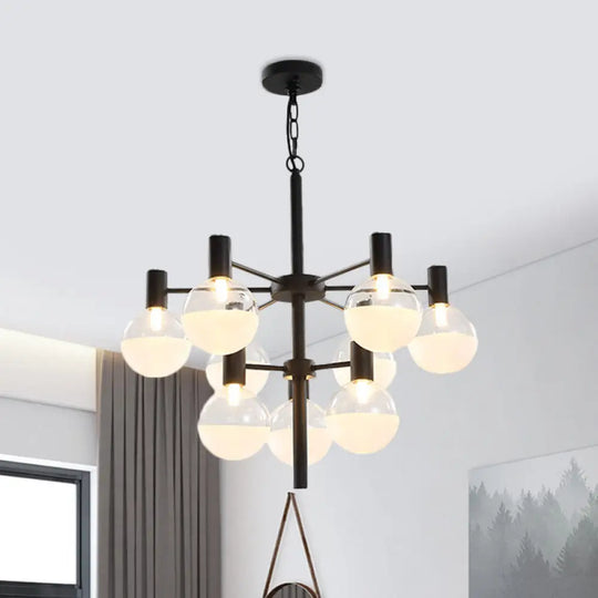 Post-Modern Black/Gold 2-Tier Chandelier: Clear Glass Led 9/12 Lights + Ceiling Lamp 9 / Black