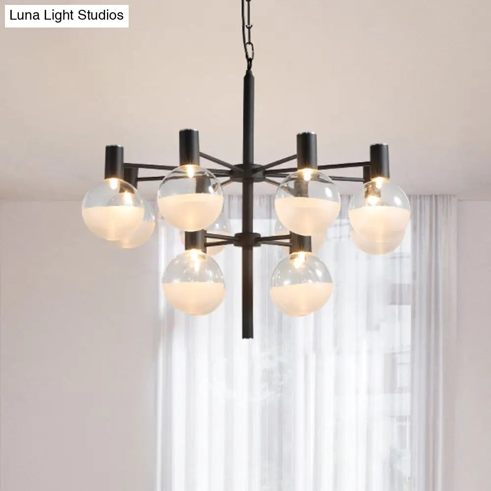 Post-Modern Black/Gold 2-Tier Chandelier: Clear Glass Led 9/12 Lights + Ceiling Lamp