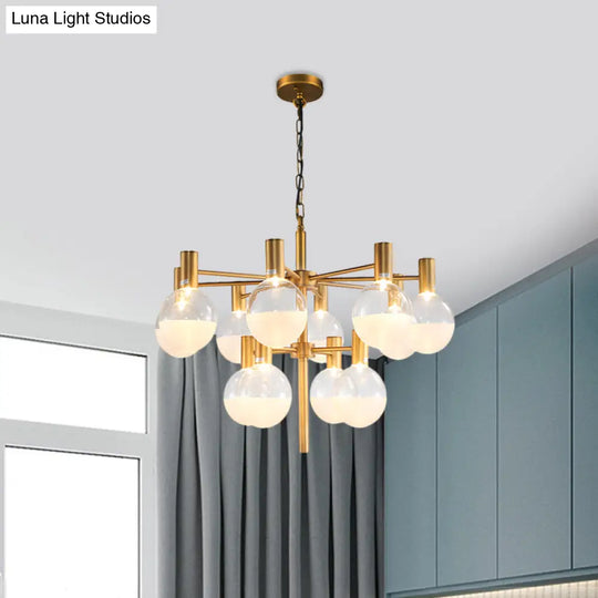 Post-Modern Black/Gold 2-Tier Chandelier: Clear Glass Led 9/12 Lights + Ceiling Lamp