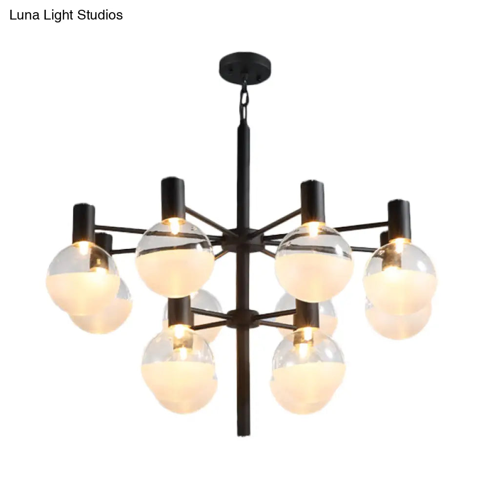 Post-Modern Black/Gold 2-Tier Chandelier: Clear Glass Led 9/12 Lights + Ceiling Lamp