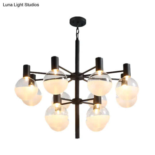 Post-Modern Black/Gold 2-Tier Chandelier: Clear Glass Led 9/12 Lights + Ceiling Lamp