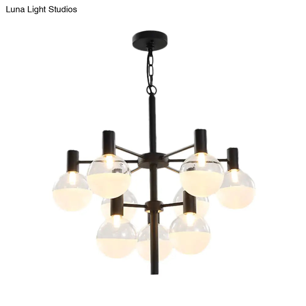 Post-Modern Black/Gold 2-Tier Chandelier: Clear Glass Led 9/12 Lights + Ceiling Lamp