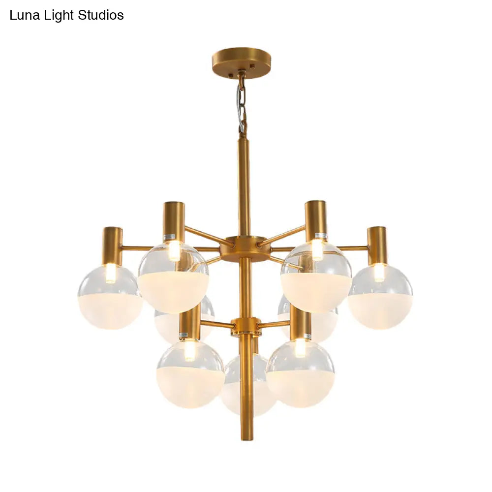 Post-Modern Black/Gold 2-Tier Chandelier: Clear Glass Led 9/12 Lights + Ceiling Lamp