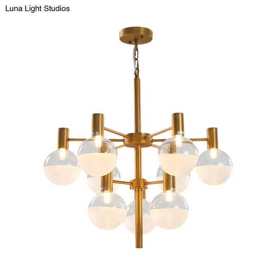 Post-Modern Black/Gold 2-Tier Chandelier: Clear Glass Led 9/12 Lights + Ceiling Lamp