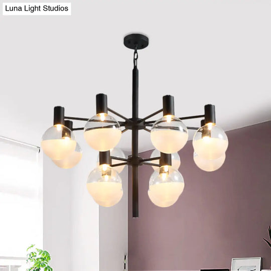 Post-Modern Black/Gold 2-Tier Chandelier: Clear Glass Led 9/12 Lights + Ceiling Lamp