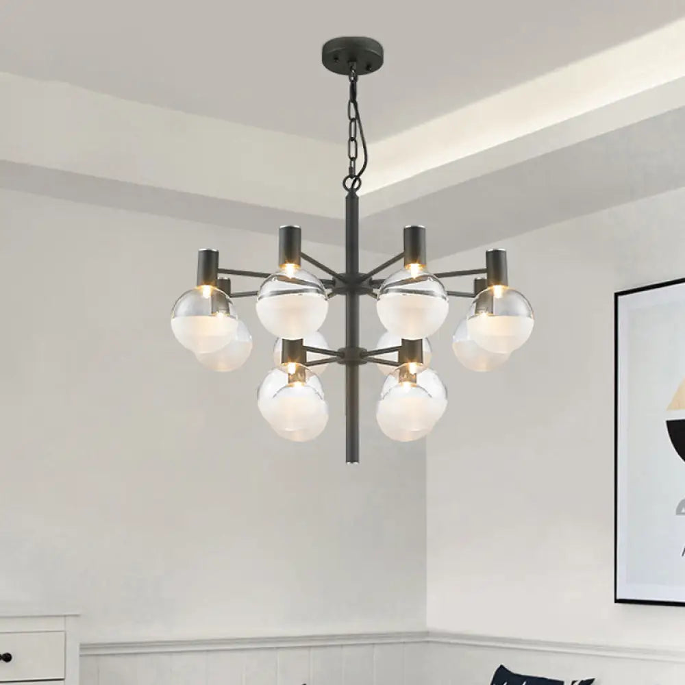 Post-Modern Black/Gold 2-Tier Chandelier: Clear Glass Led 9/12 Lights + Ceiling Lamp 12 / Black