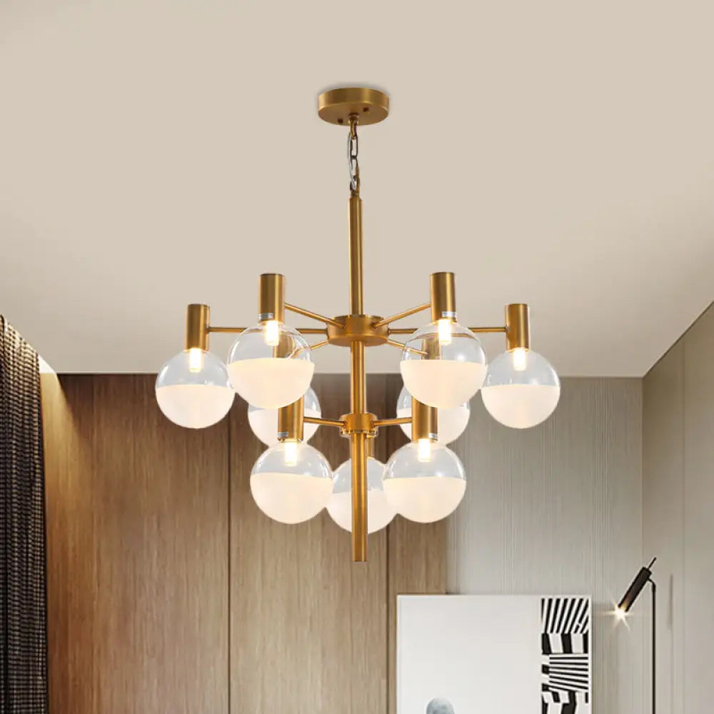 Post-Modern Black/Gold 2-Tier Chandelier: Clear Glass Led 9/12 Lights + Ceiling Lamp 9 / Gold