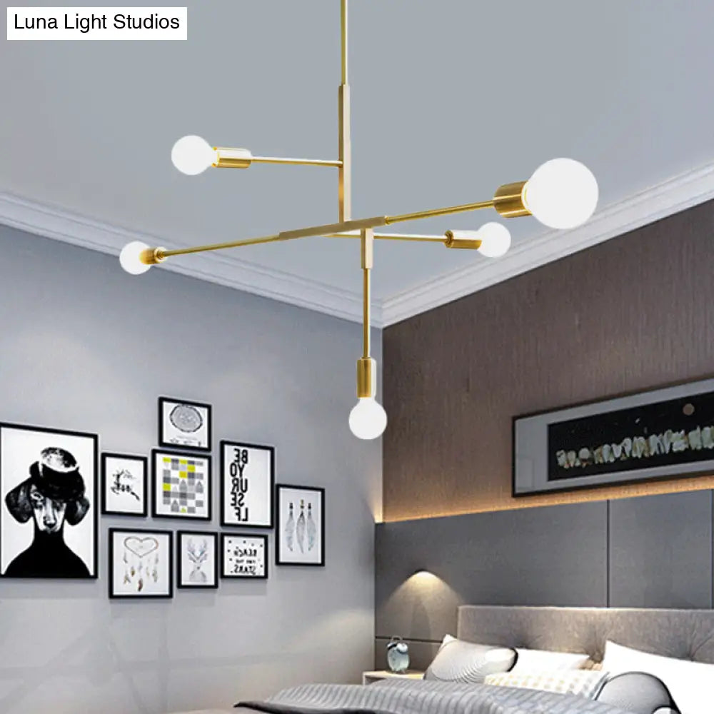 Post Modern Black/Gold Chandelier Pendant Light With 5 Arms And Bare Bulbs