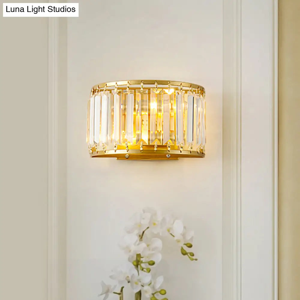 Post-Modern Black/Gold Crystal Wall Light Sconce - 2 Bulb Living Room Lamp