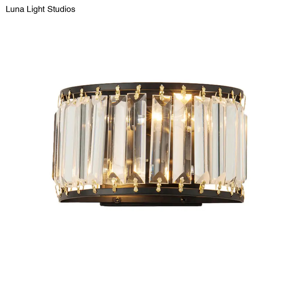 Post-Modern Black/Gold Crystal Wall Light Sconce - 2 Bulb Living Room Lamp