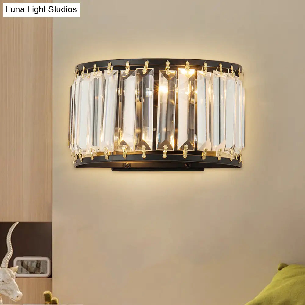 Post-Modern Black/Gold Crystal Wall Light Sconce - 2 Bulb Living Room Lamp