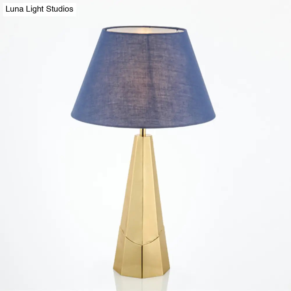 Post-Modern Blue Metal Table Lamp With Empire Shade For Living Room - 1-Bulb Fabric Nightstand Light