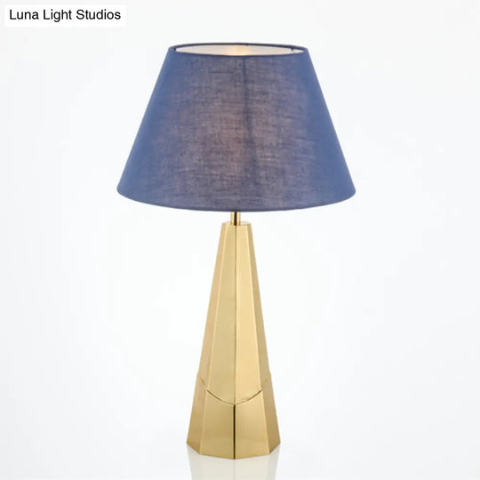 Post-Modern Blue Metal Table Lamp With Empire Shade For Living Room - 1-Bulb Fabric Nightstand Light