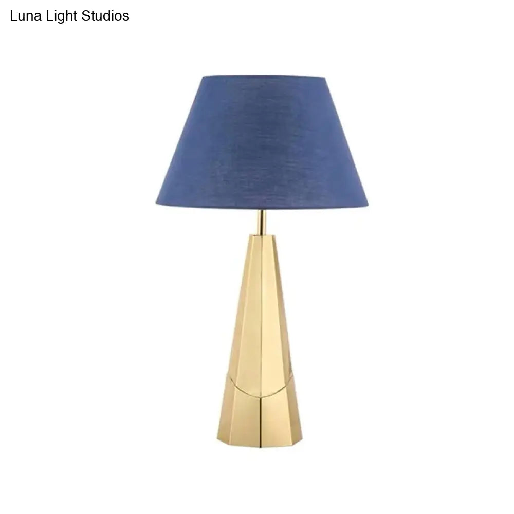 Post-Modern Blue Metal Table Lamp With Empire Shade For Living Room - 1-Bulb Fabric Nightstand Light