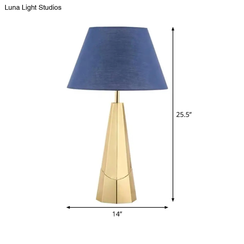 Post-Modern Blue Metal Table Lamp With Empire Shade For Living Room - 1-Bulb Fabric Nightstand Light