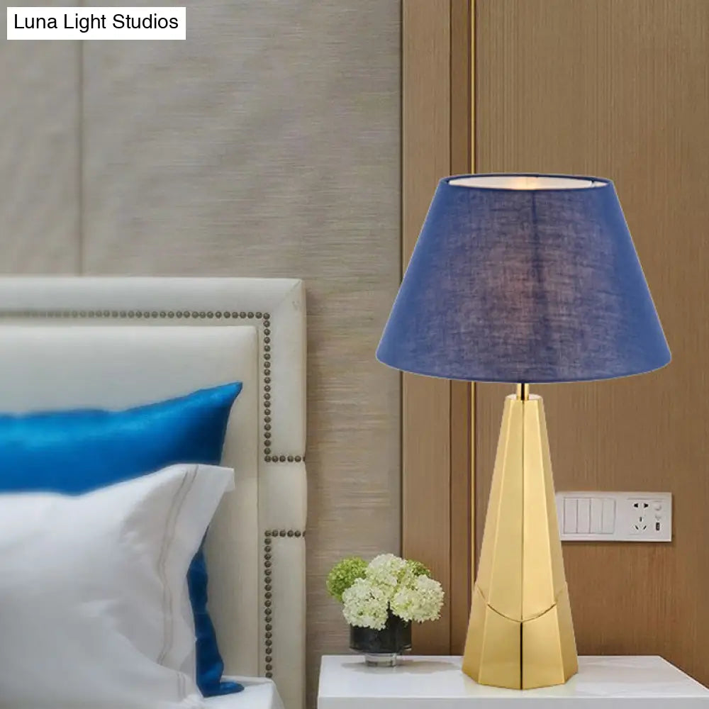 Post-Modern Blue Metal Table Lamp With Empire Shade For Living Room - 1-Bulb Fabric Nightstand Light