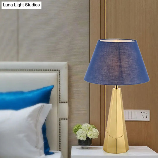 Post-Modern Blue Metal Table Lamp With Empire Shade For Living Room - 1-Bulb Fabric Nightstand Light