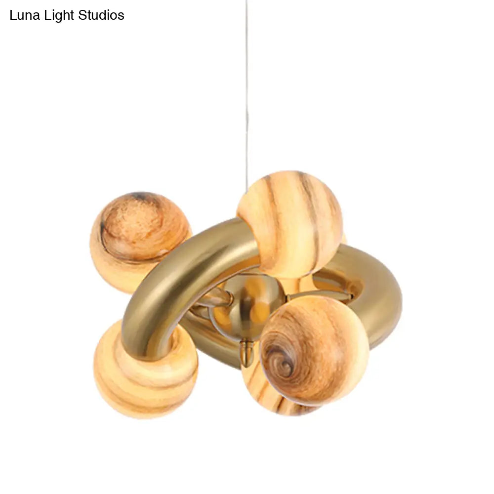 Post-Modern Blue/Tan Glass Sphere Chandelier: Led Pendant Light For Living Room With Twisted 6-Head