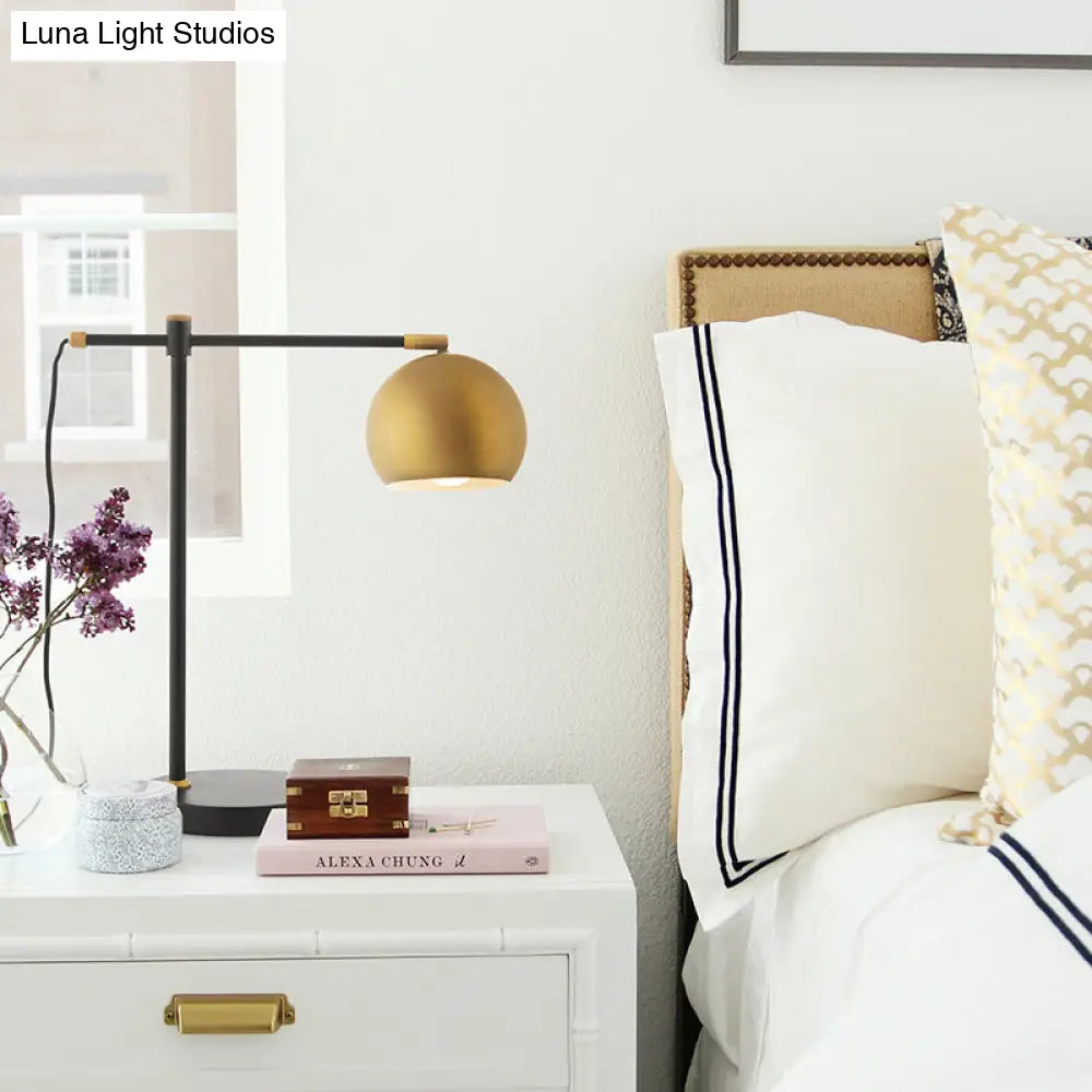 Post-Modern Brass Bedroom Nightstand Lamp With Metal Globe Shade