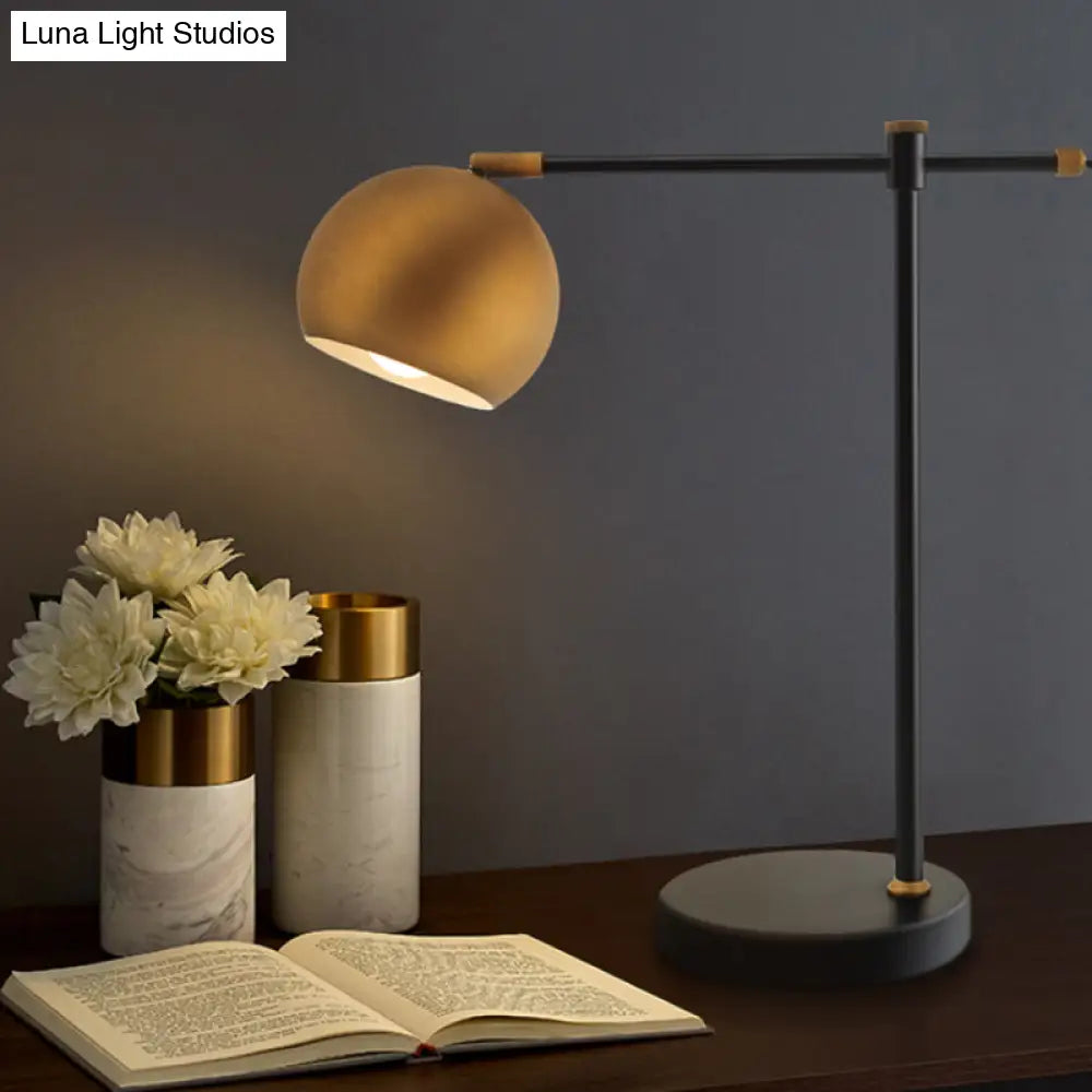 Post-Modern Brass Bedroom Nightstand Lamp With Metal Globe Shade