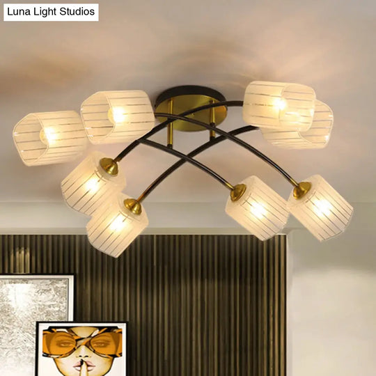 Post Modern Brass Ceiling Light With Frosted Glass - 6/8-Light Flush Mount