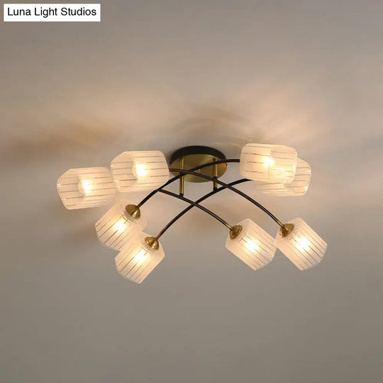 Post Modern Brass Ceiling Light With Frosted Glass - 6/8-Light Flush Mount