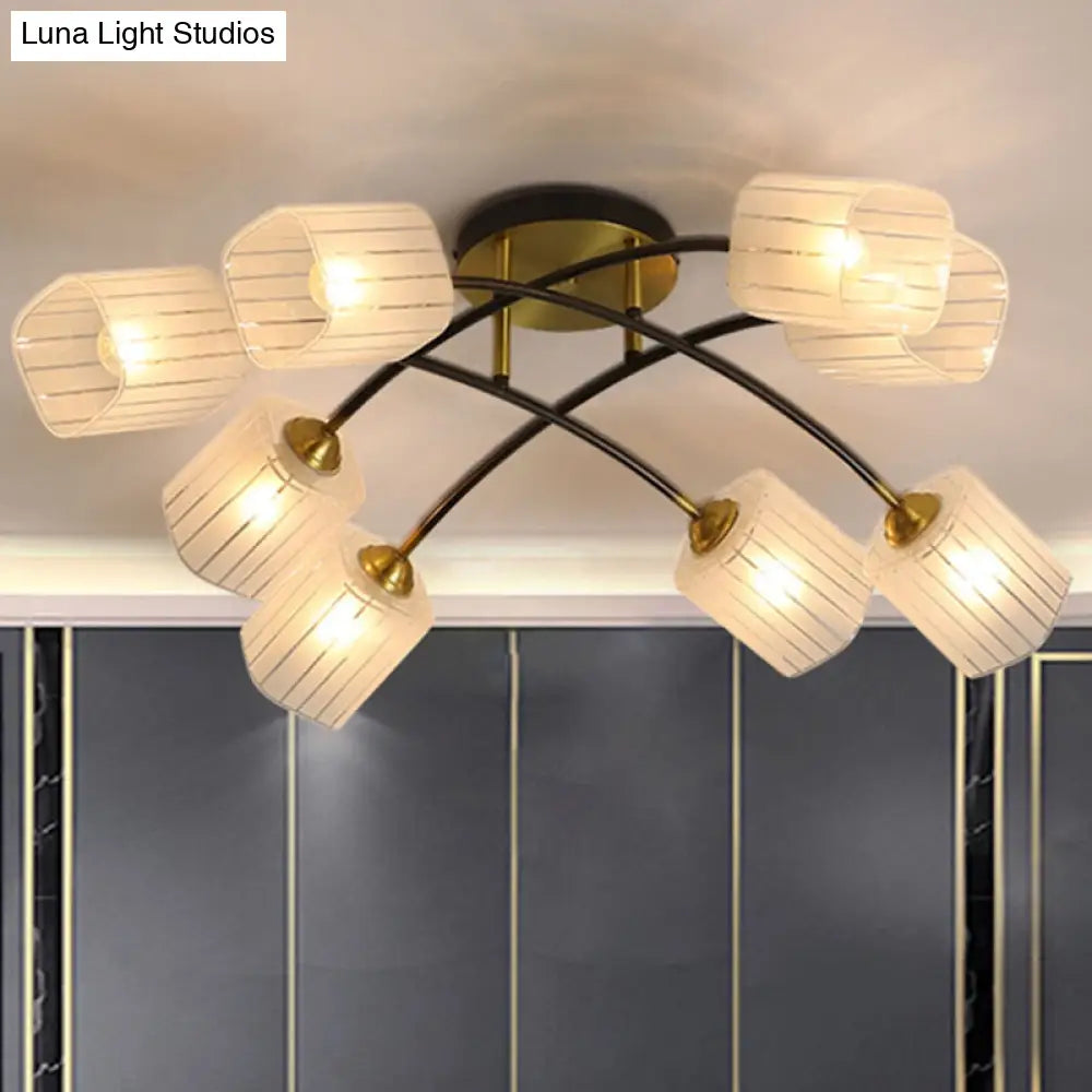Post Modern Brass Ceiling Light With Frosted Glass - 6/8-Light Flush Mount 8 /