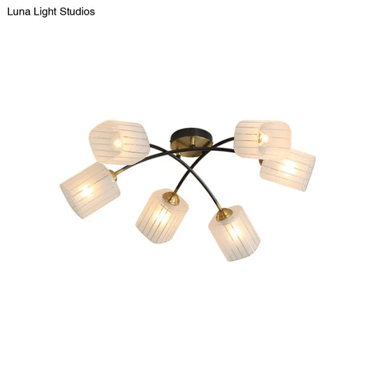 Post Modern Brass Ceiling Light With Frosted Glass - 6/8-Light Flush Mount