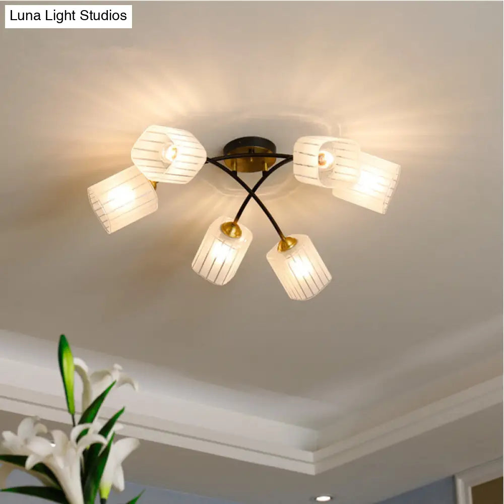 Post Modern Brass Ceiling Light With Frosted Glass - 6/8-Light Flush Mount