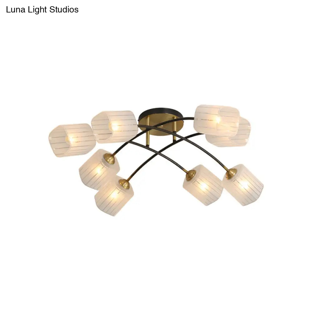 Post Modern Brass Ceiling Light With Frosted Glass - 6/8-Light Flush Mount