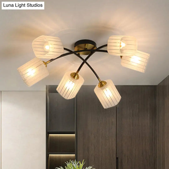 Post Modern Brass Ceiling Light With Frosted Glass - 6/8-Light Flush Mount 6 /