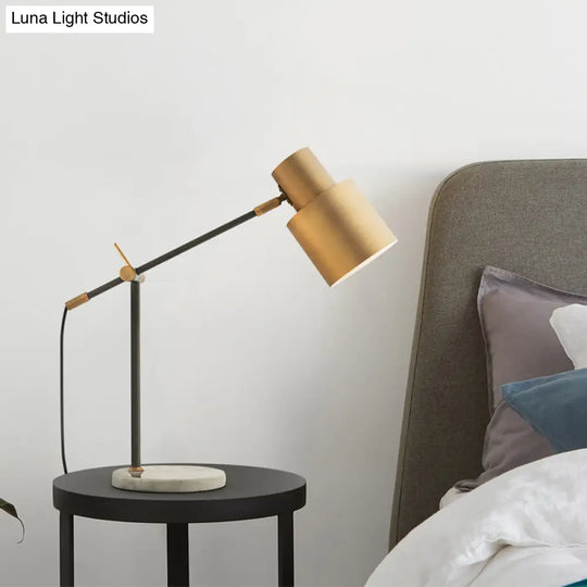 Post-Modern Brass Cylinder Nightstand Light For Study Room