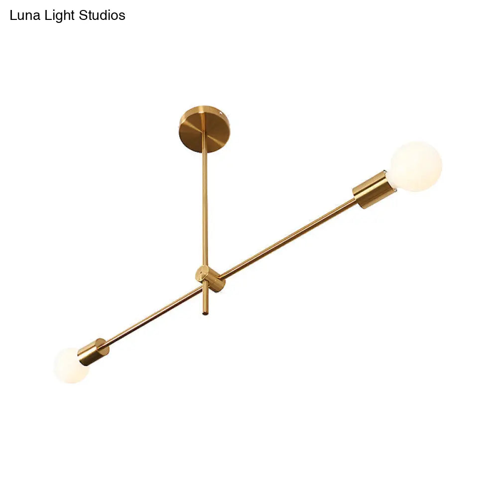 Post Modern Brass Hanging Light Kit - 2-Bulb Metallic Chandelier Pendant Lamp For Living Room