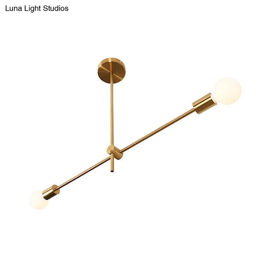 Post Modern Brass Hanging Light Kit - 2-Bulb Metallic Chandelier Pendant Lamp For Living Room