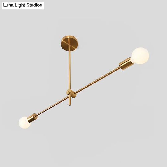 Modern Brass Linear Hanging Light Kit - 2-Bulb Metallic Chandelier Pendant Lamp For Living Room