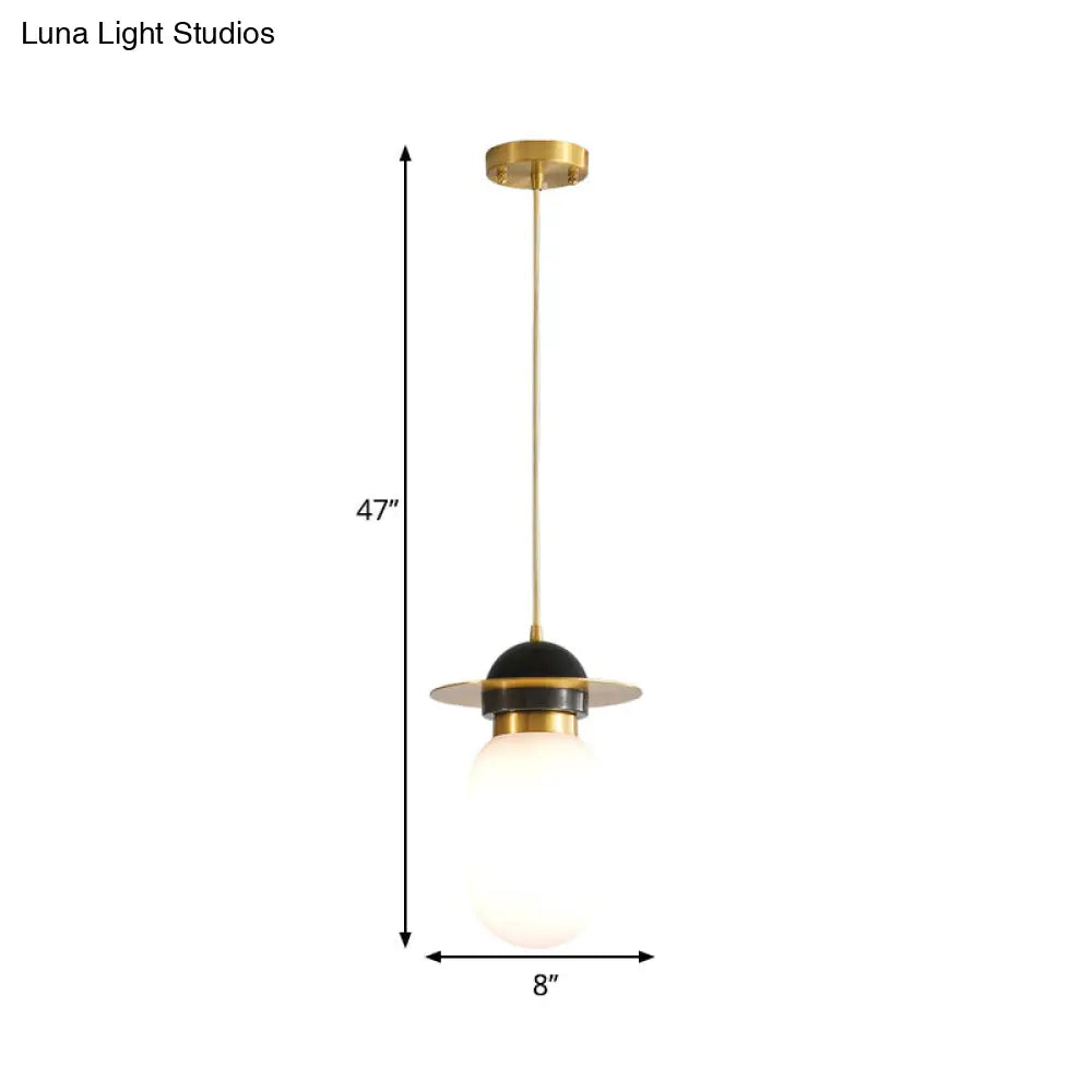 Post-Modern White Glass Pill Capsule Pendant Light Fixture: Single Bedside Suspension Lamp In Brass
