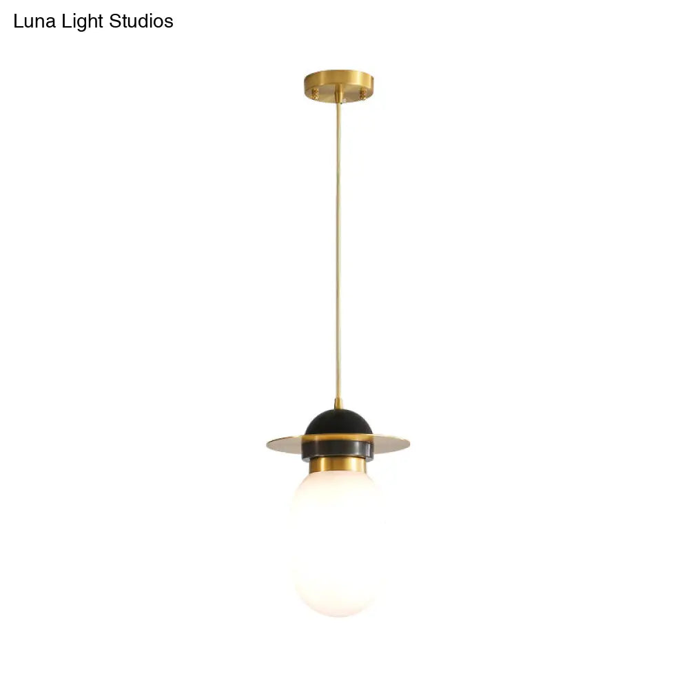 Post-Modern White Glass Pill Capsule Pendant Light Fixture: Single Bedside Suspension Lamp In Brass