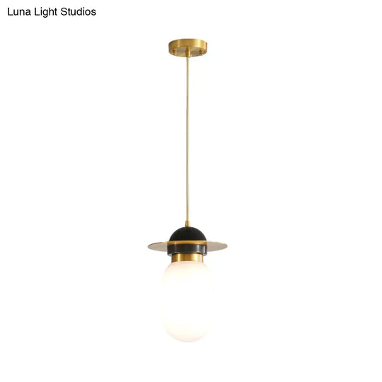 Post-Modern White Glass Pill Capsule Pendant Light Fixture: Single Bedside Suspension Lamp In Brass