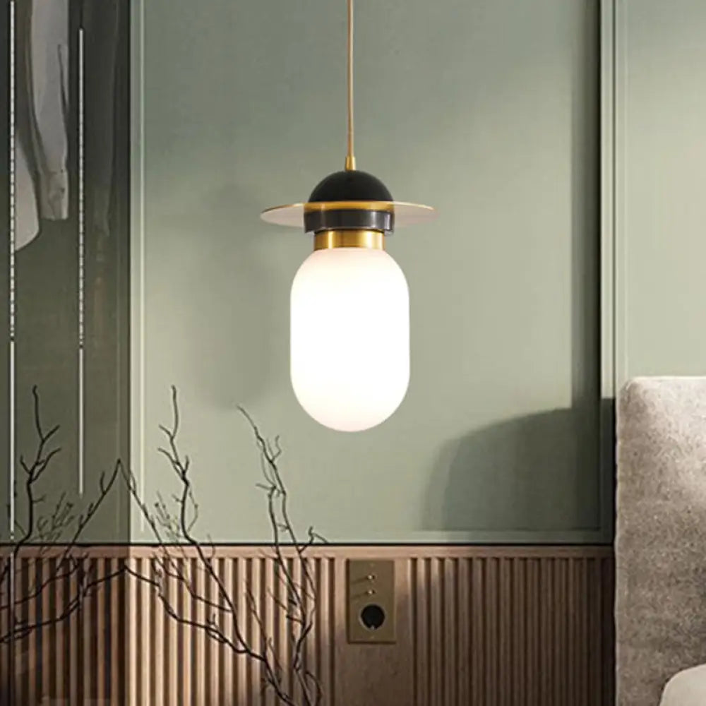 Post-Modern Brass Pill Capsule Pendant Light - Single Bedside Suspension Lamp White