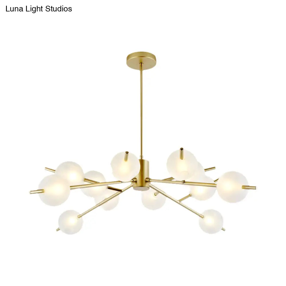 Post Modern Bubble Pendant Light - 12/15-Light Frosted Glass Chandelier In Black/Gold