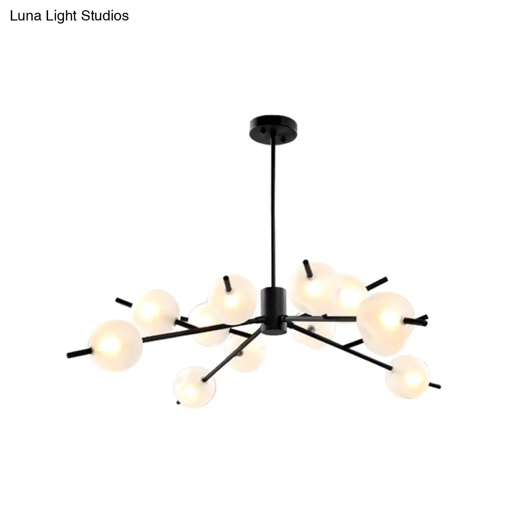 Post Modern Bubble Pendant Light - 12/15-Light Frosted Glass Chandelier In Black/Gold