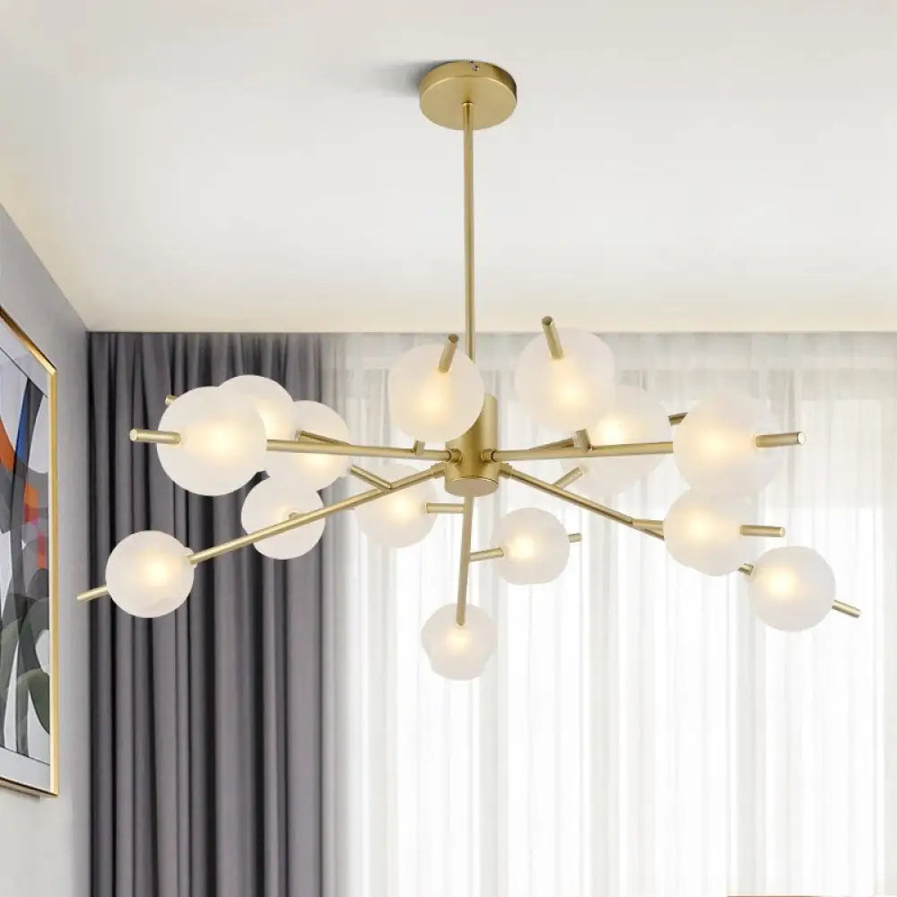 Post Modern Bubble Pendant Light - 12/15-Light Frosted Glass Chandelier In Black/Gold 15 / Gold