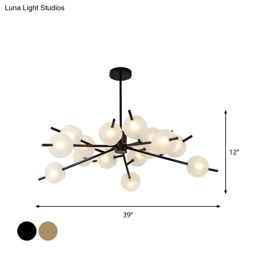 Post Modern Bubble Pendant Light - 12/15-Light Frosted Glass Chandelier In Black/Gold