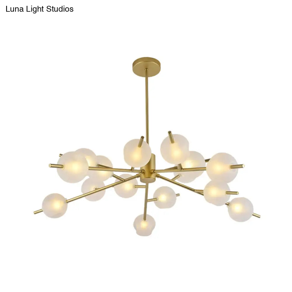 Post Modern Bubble Pendant Light - 12/15-Light Frosted Glass Chandelier In Black/Gold