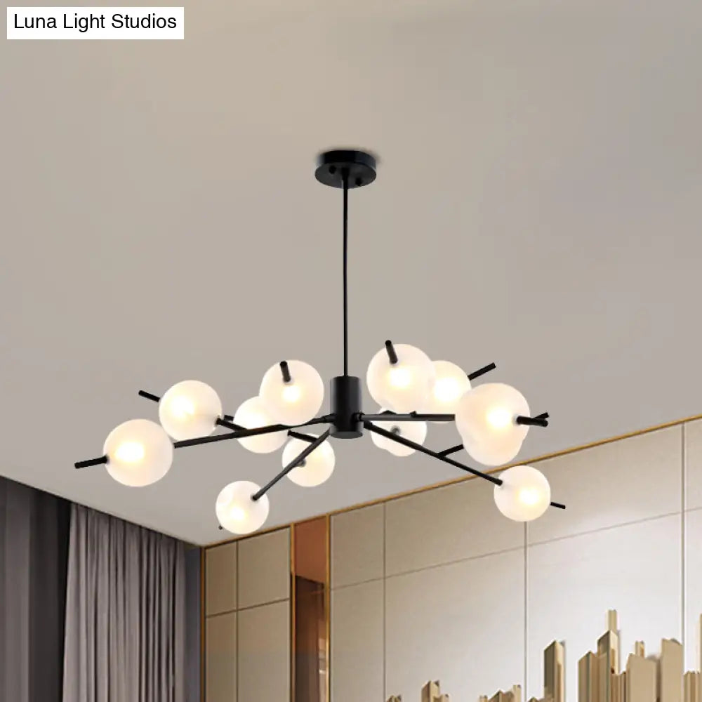 Post Modern Bubble Pendant Light - 12/15-Light Frosted Glass Chandelier In Black/Gold