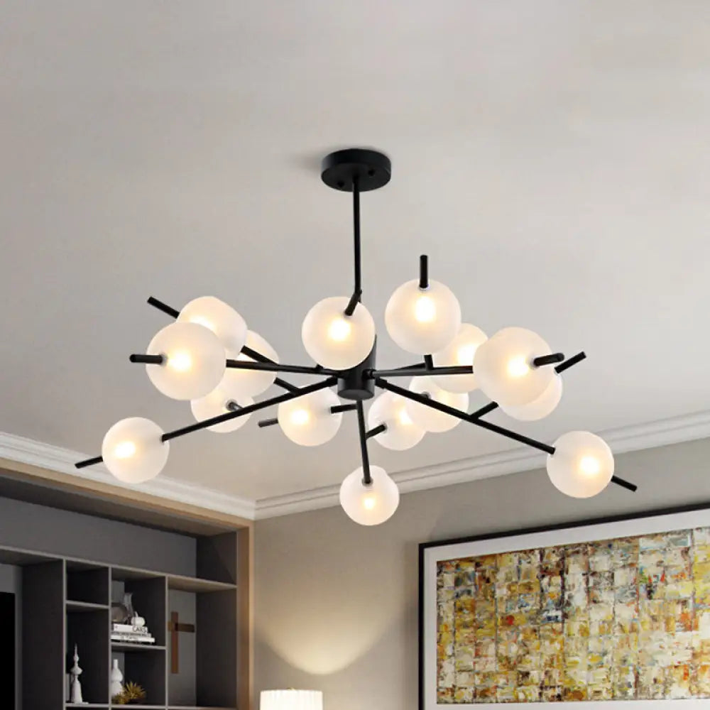 Post Modern Bubble Pendant Light - 12/15-Light Frosted Glass Chandelier In Black/Gold 15 / Black