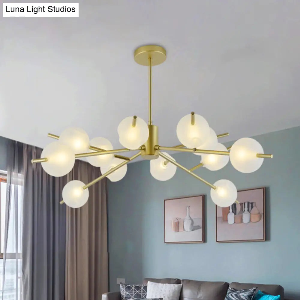 Post Modern Bubble Pendant Light - 12/15-Light Frosted Glass Chandelier In Black/Gold