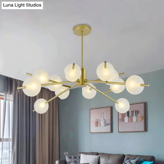 Post Modern Bubble Pendant Light - 12/15-Light Frosted Glass Chandelier In Black/Gold